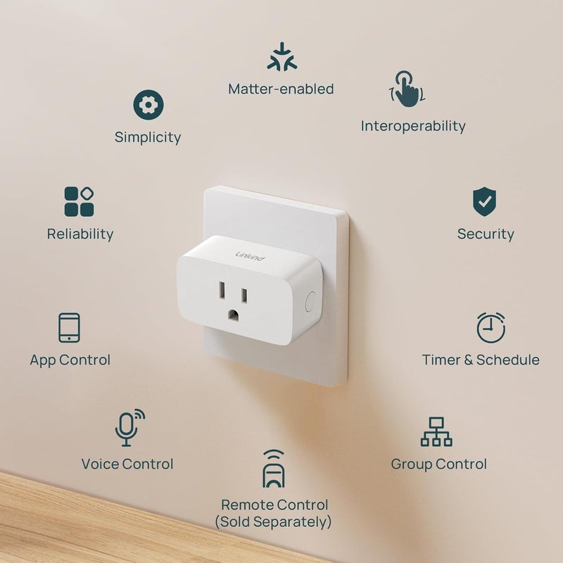 Linkind Matter Smart Plug, Work with Apple Home, Siri, Alexa, Google Home, SmartThings, Smart Outlet 15A/1800W Max, Smart Home Automation, APP Remote Control,Timer&Schedule, 2.4G Wi-Fi Only, 1 Pack - Image 5